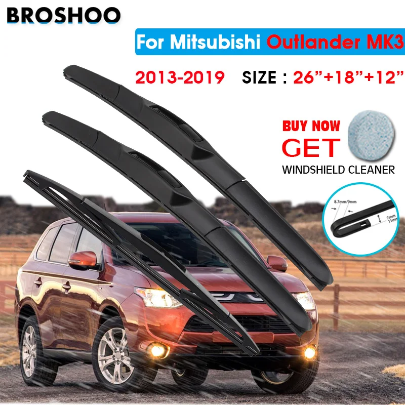 

Car Wiper Front Rear Blades Set For Mitsubishi Outlander MK3 2013 2014 2015 2016 2017 2018 2019 Front Rear Window 26"+18"+12"