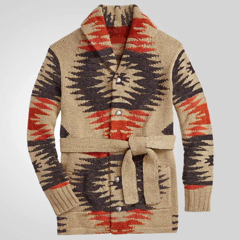 

Мужской тяжелый вязаный свитер в стиле ретро, открытый кардиган средней длины с поясом, зимний повседневный кардиган Faion Thi Long Sve Crew Ne