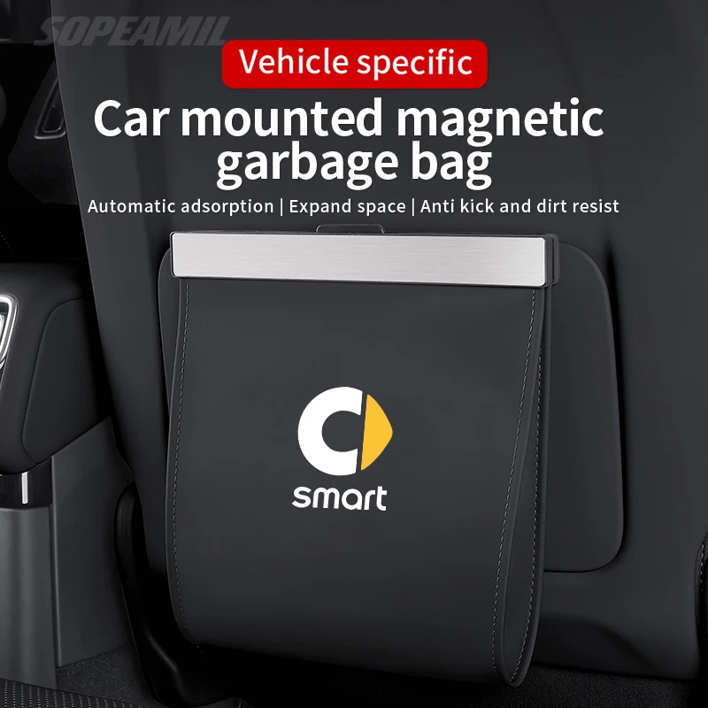 Car Garbage Bag For Smart#1 Smart#3 Smart#5 Smart#6 Led Light Magnetic Adsorption Seat Back Hanging Storage Bag Trash can
