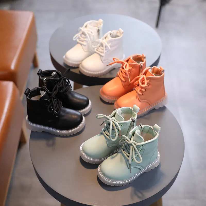 Children Fashion Boots Girls Boys Kids Knit Shoes Outdoor Walking Soft Sole Anti Skid Baby Girls Leather Martin Ankle Boots