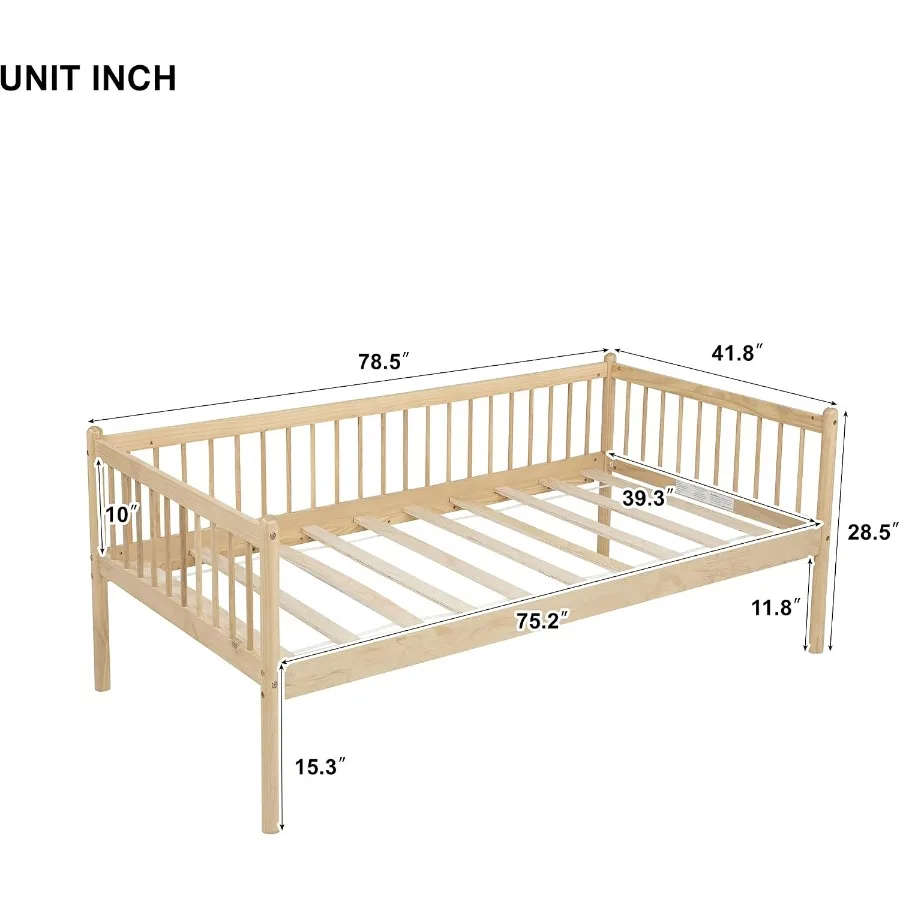 Twin Daybed with 3-Side Guardrails and Wood Frame
