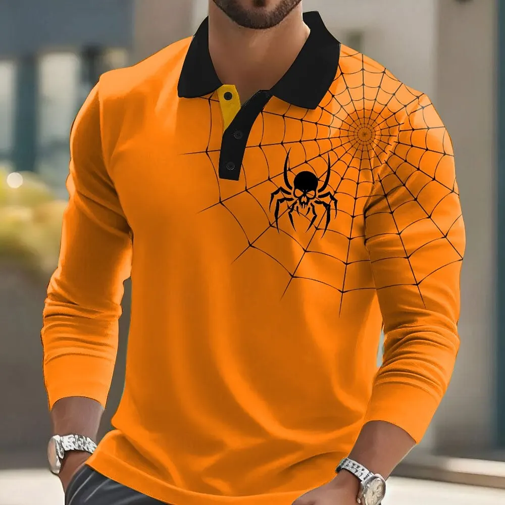 

3D Print Spider Pattern Men's Polo Shirt Funny Creative Design Long Sleeve Clothes Autumn Daily Loose Quick Dry Comfortable Tops