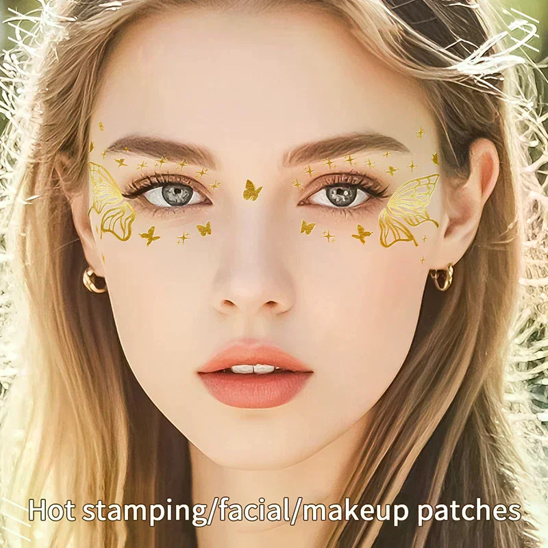 

Блестящие наклейки с бабочками, татуировка для лица, вспышка, золотые временные металлические татуировки, водонепроницаемые наклейки для макияжа для девочек, праздничный фестиваль