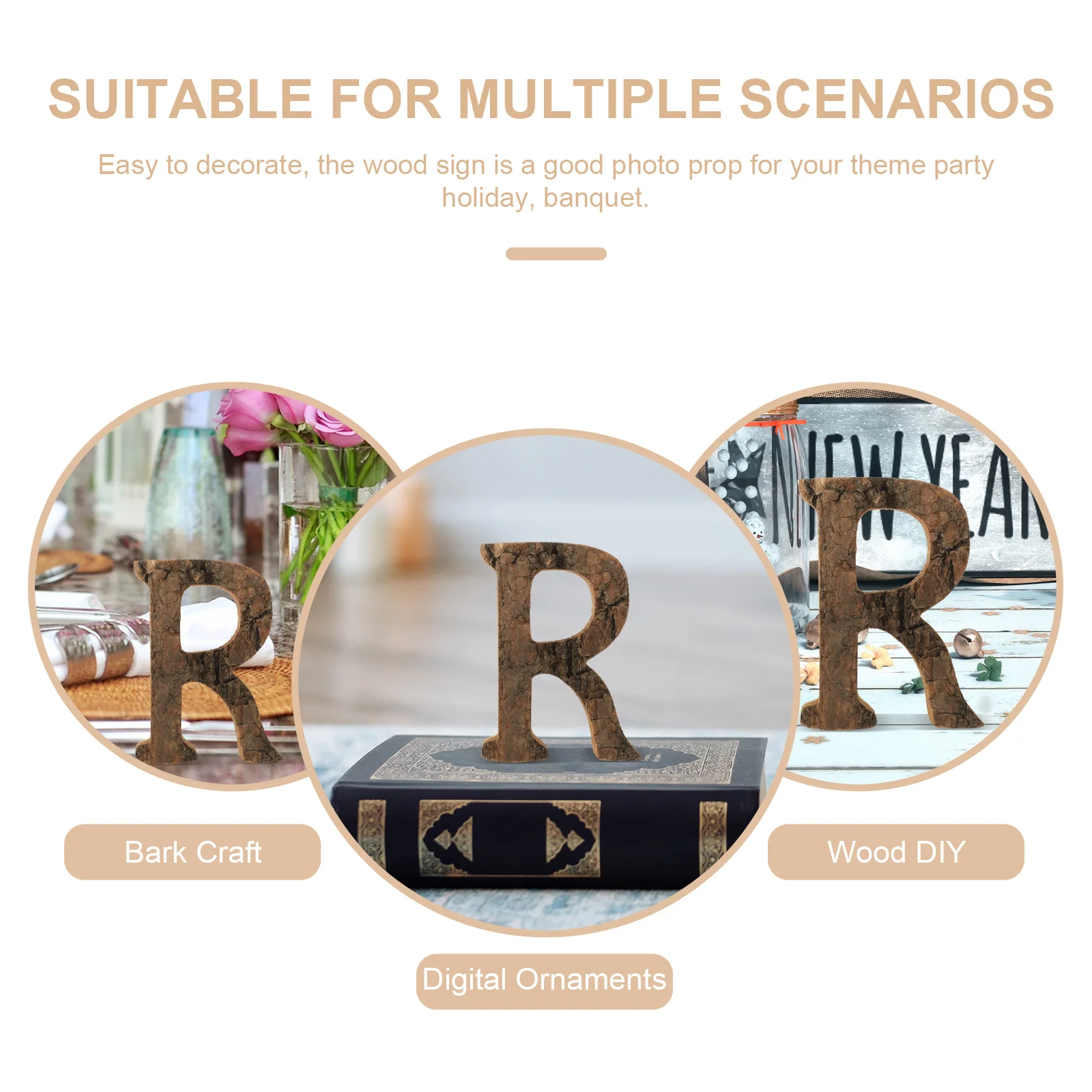 

Wooden Letter Sign Rustic Bark Style DIY Blank Wooden Letters Decorative Alphabet Wall Decoration Wood Letters