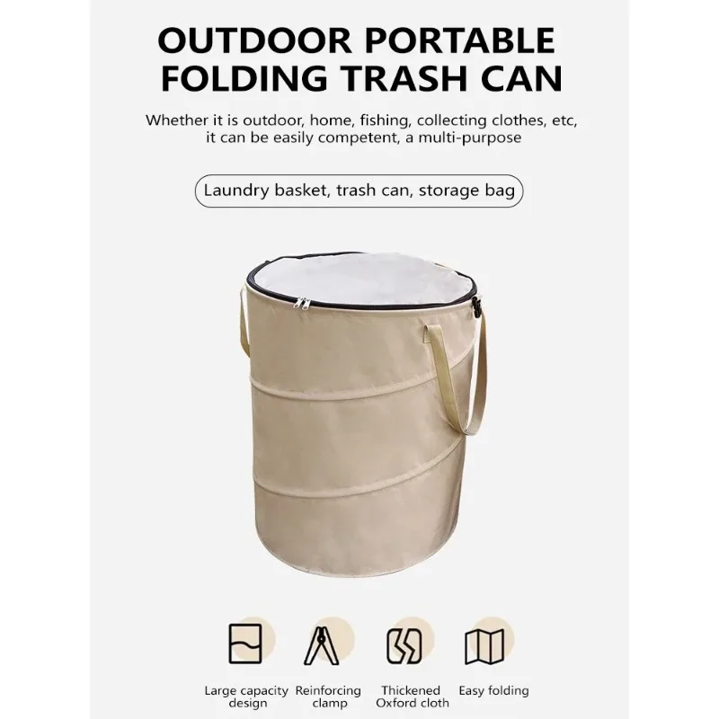 Picture 7: Camping Trash Can Pop-up Circular Storage Pail Canvas Foldable Recycling Bin Outdoor Garbage Garden Yard Garbage Bag