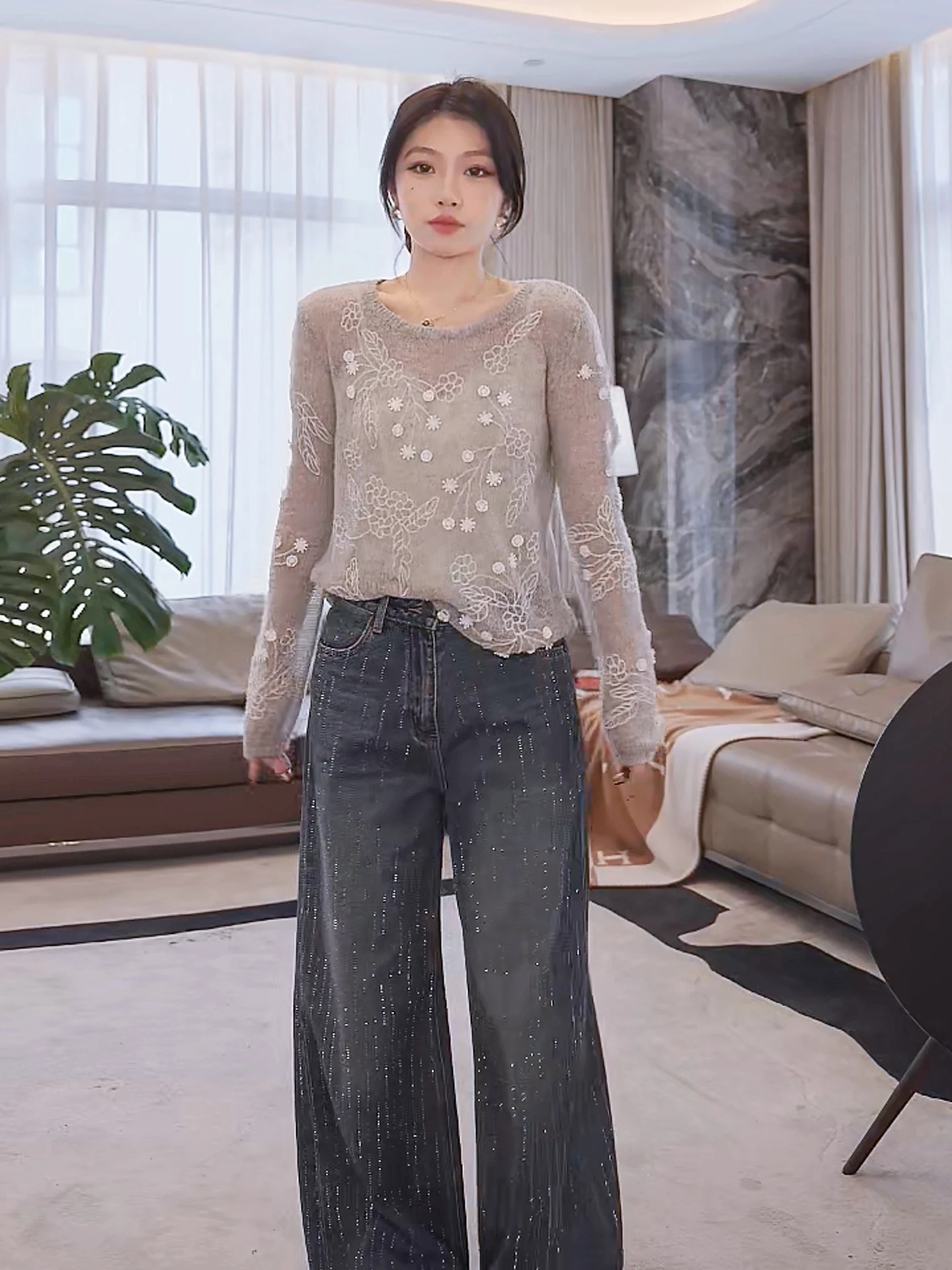 

Повседневный шерстяной вязаный свитер с вышивкой, легкий, стройнящий, универсальный, женский, модный, весенний, с длинным рукавом