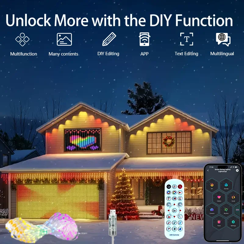 MIMIRGB Smart Curtain Lights 400LEDs Music Dynamic DIY Text Graffiti Displays String Lights Halloween Christmas Lighting Decor