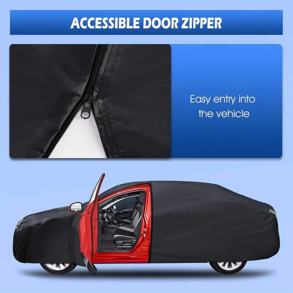 ผ้าคลุมรถกันน้ำ 6 ชั้น สำหรับทุกสภาพอากาศ พร้อมซิปประตูและซับในผ้าฝ้าย ขนาดมาตรฐานสำหรับรถเก๋ง 178-186 นิ้ว