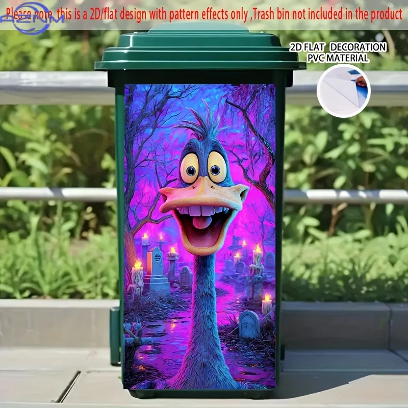 of 2D/Flat Neon Stickers Featuring a Cemetery Monster Duck, Measuring 14.57 by 32.28 Inches. This Humorous Design Showcases a
