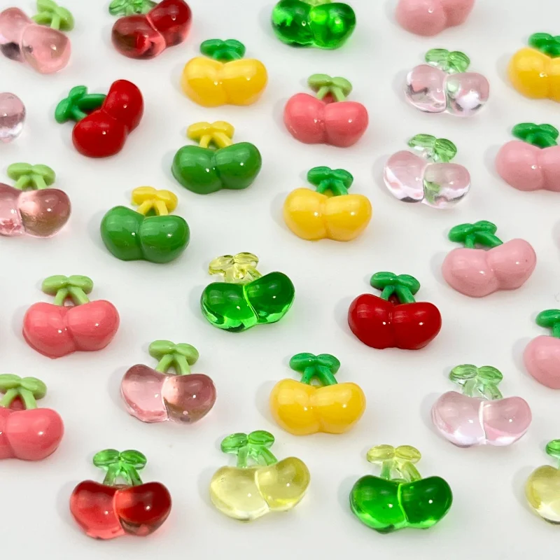 20pcs Summer Fresh Red Cherry Nail Art Charms Ice Transparent 3D Fruit Simulation Food Play Decor for Home DIY Manicure Supplies