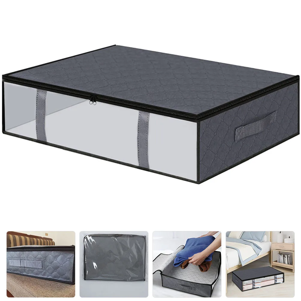 

Large Capacity Clothes Storage Bag Transparent Lid Foldable Dust-Proof Organizer For Quilts Blankets Bedding Under Bed Closet