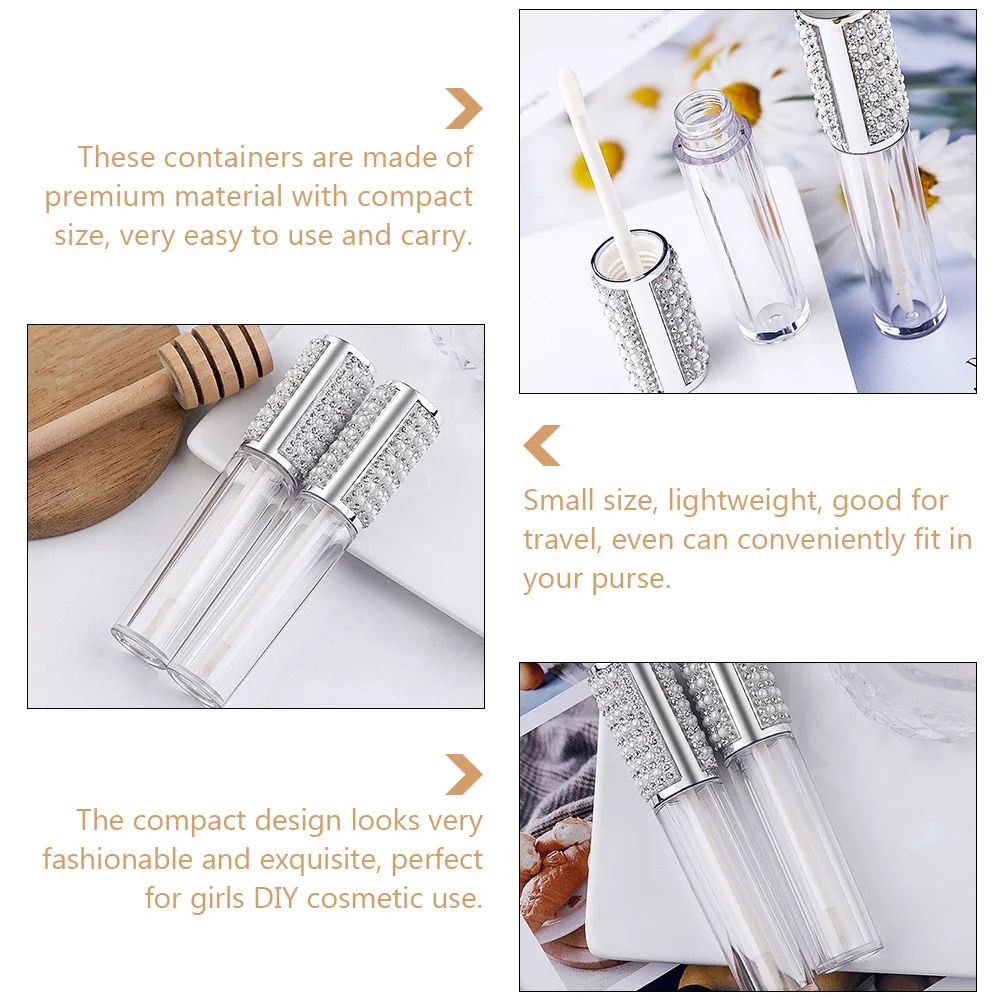 Tubos de brillo de labios recargables, contenedores DIY, botellas redondas compactas para color de labios, ligeras y fáciles de llevar para mujeres y niñas, 5 uds.
