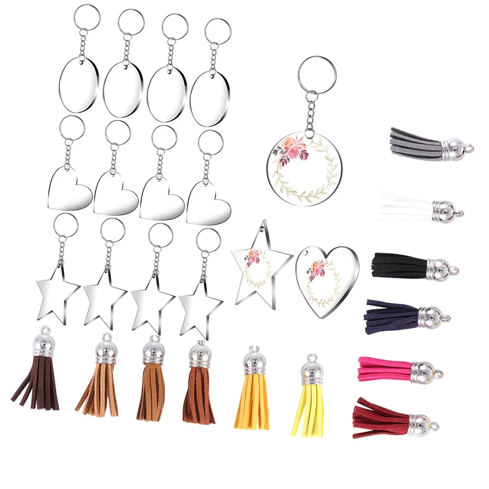72 pièces porte-clés acrylique porte-clés vierges perles cadeaux personnalisés anneaux