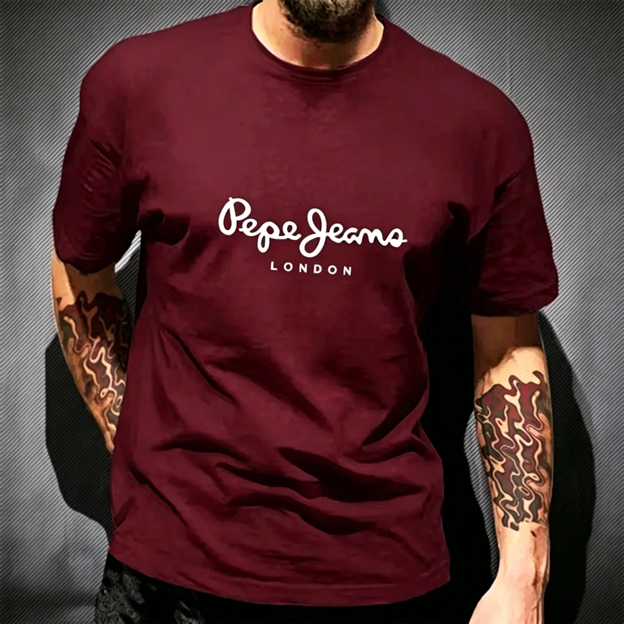 Pepe Jeans London Graphic T-Shirt Men Black Casual Crew Neck Short Sleeve Streetwear Cotton Everyday Top