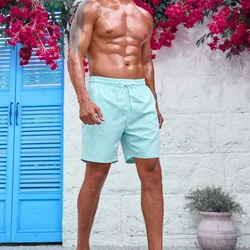 Summer Men's Casual Solid Color Shorts Outdoor Breathable Drawstring Sports Shorts Men Vacation Hawaii Surf Beach Swim Trunks