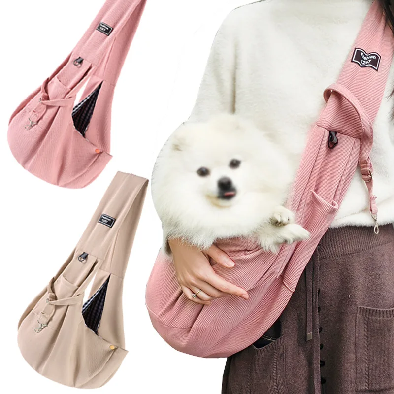 

Comfortable Dog Bag Pet Crossbody Shoulder Bag Portable Breathable Waffle Fabric Cat Puppy Sling Carrier Bag