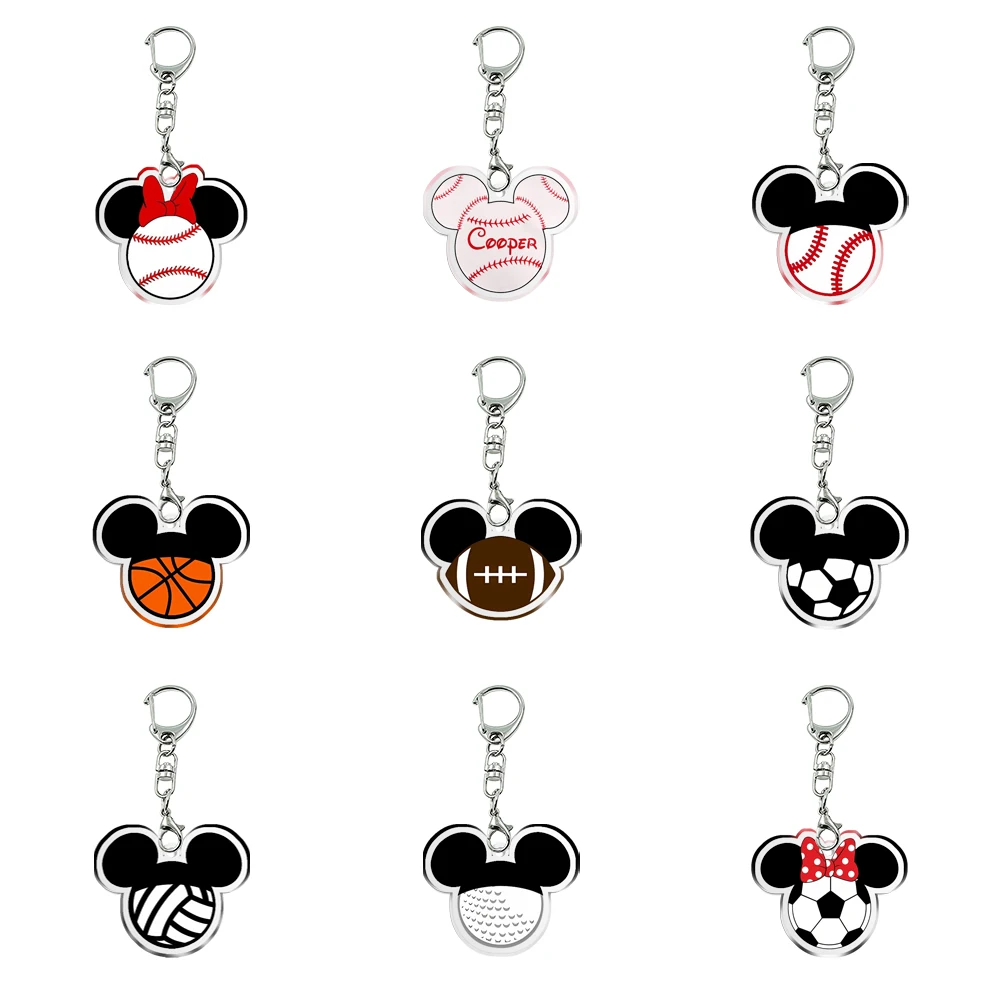 

Disney Mickey Minnie Head Sports Ball Transparent Acrylic Key Ring Mobile Phone Bag Pendant Jewelry Kids Gift Accessories