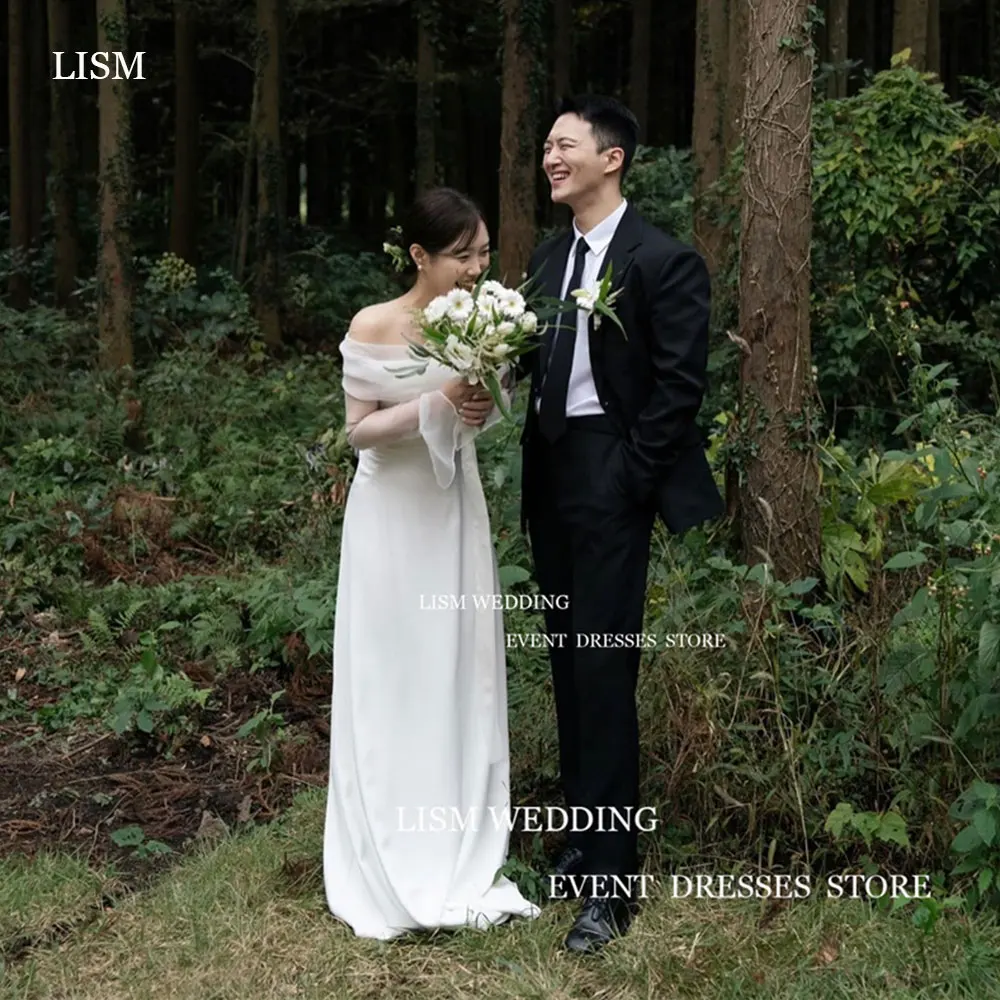 LISM Simple A Line Korea Wedding Dresses Photo shoot With Bolero Long Sleeves Floor Length Bridal Gowns Zip Back Custom Made