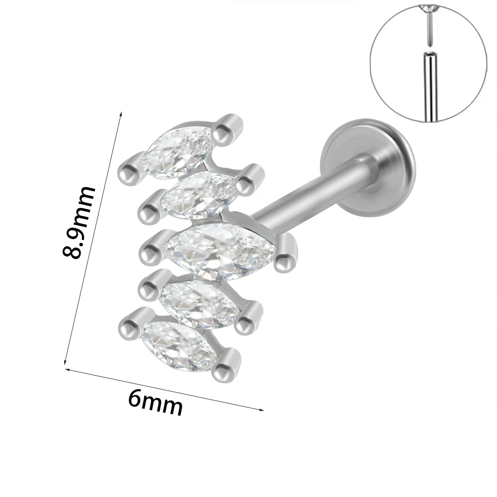 Surgical Steel Marquise CZ Leaf Shaped Stud Earring