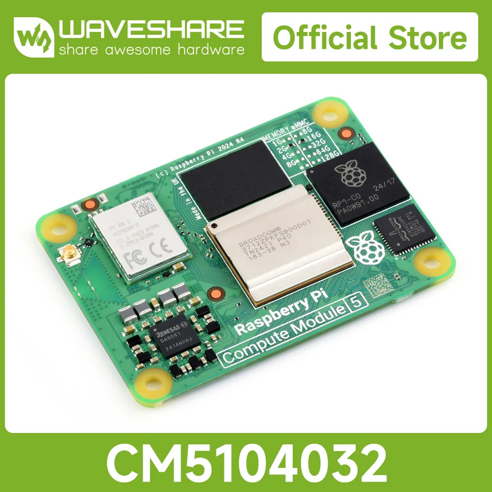 Raspberry Pi Compute Module 5 High speed, large RAM, low power, Options For RAM / eMMC/ Wireless