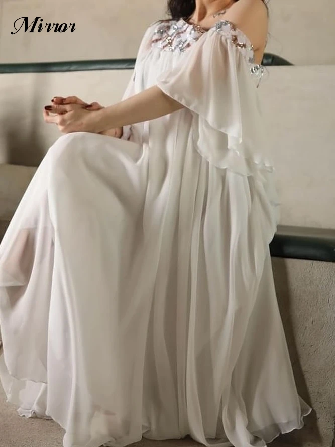 Mirror Dress Elegant Vintage Sweet Ivory Sequins Chiffon One Shoulder Customize Formal Occasion Prom Dress Evening Party Gowns