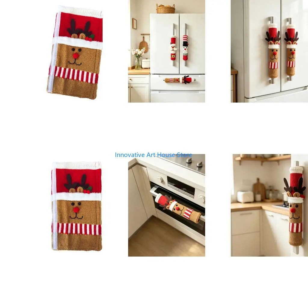 E1PC Holiday Refrigerator Handle Sleeve, Fabric Christmas Decoration with Side Closure and Simple Placement for Kitchens