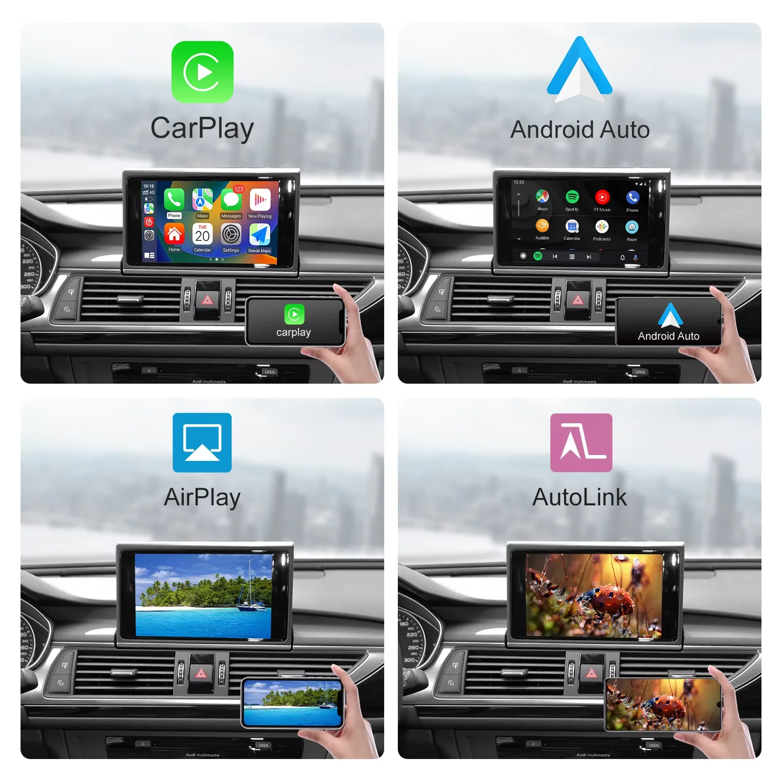 Wireless CarPlay Android Auto Retrofit Decoder Box Kit USB Stick Playback Compatible For Audi A6 A7 C7 2012-2015 with MMI 3G