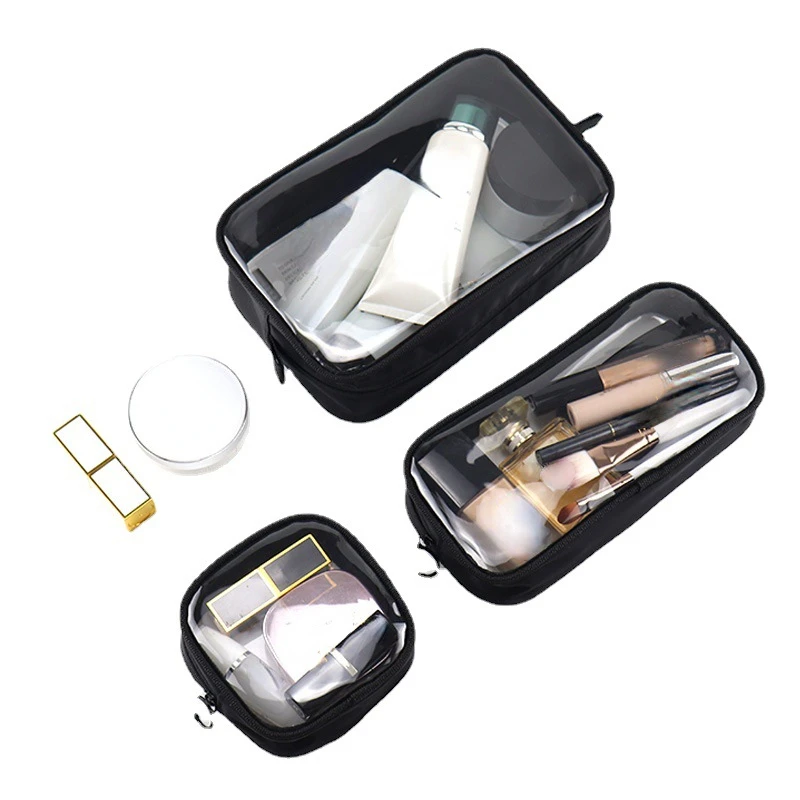 Waterproof Travel Black Clear Cosmetic Bag Portable Toiletry Bag Transparent Makeup Brush Storage Case Travel Organizer Pouch