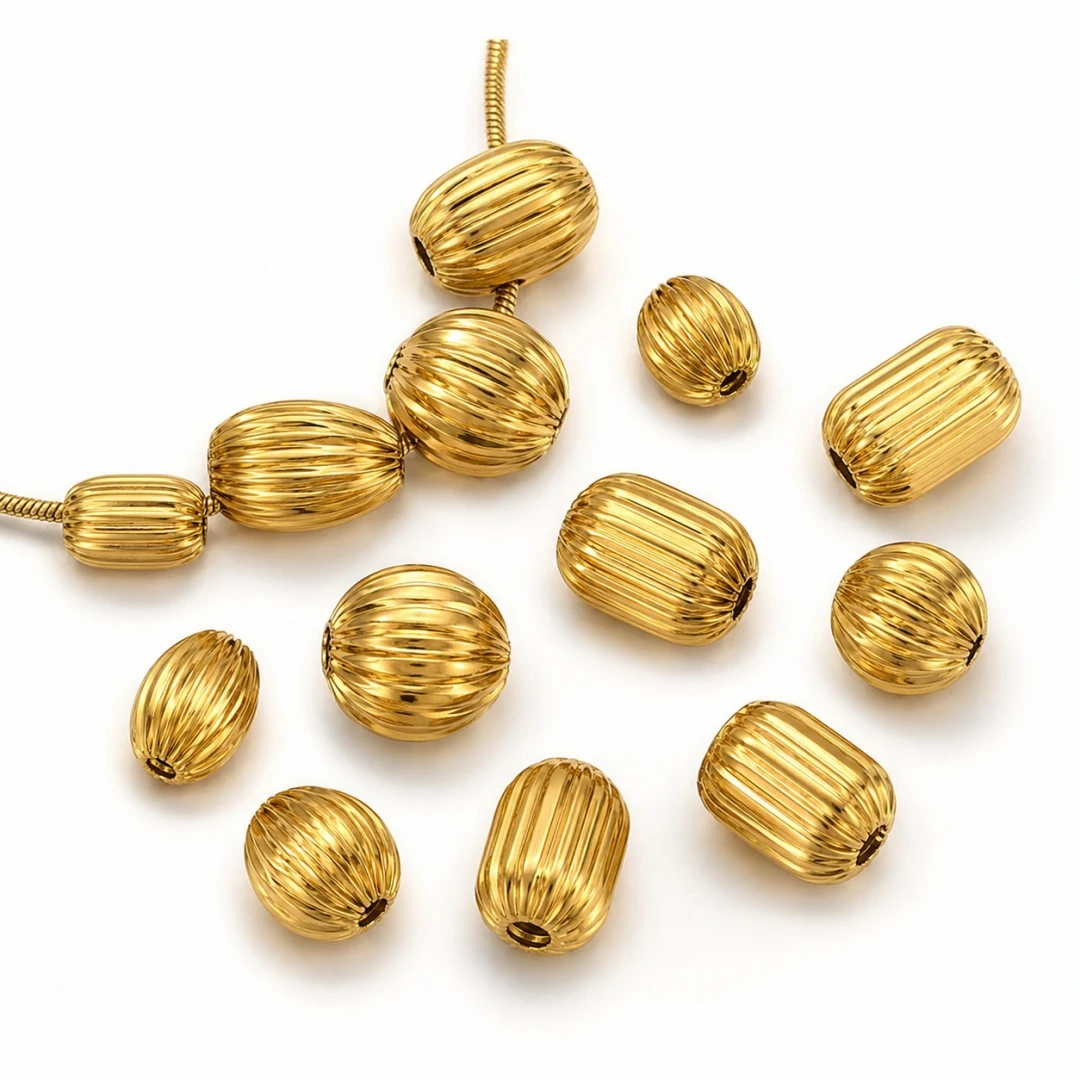 5 Stück 18K Gold Edelstahl Streifen-Abstandshalterperlen, vergoldete lose Perlenkappen-Anhänger für DIY-Nadelarbeiten, Schmuckherstellung, Armbänder – Detail 1
