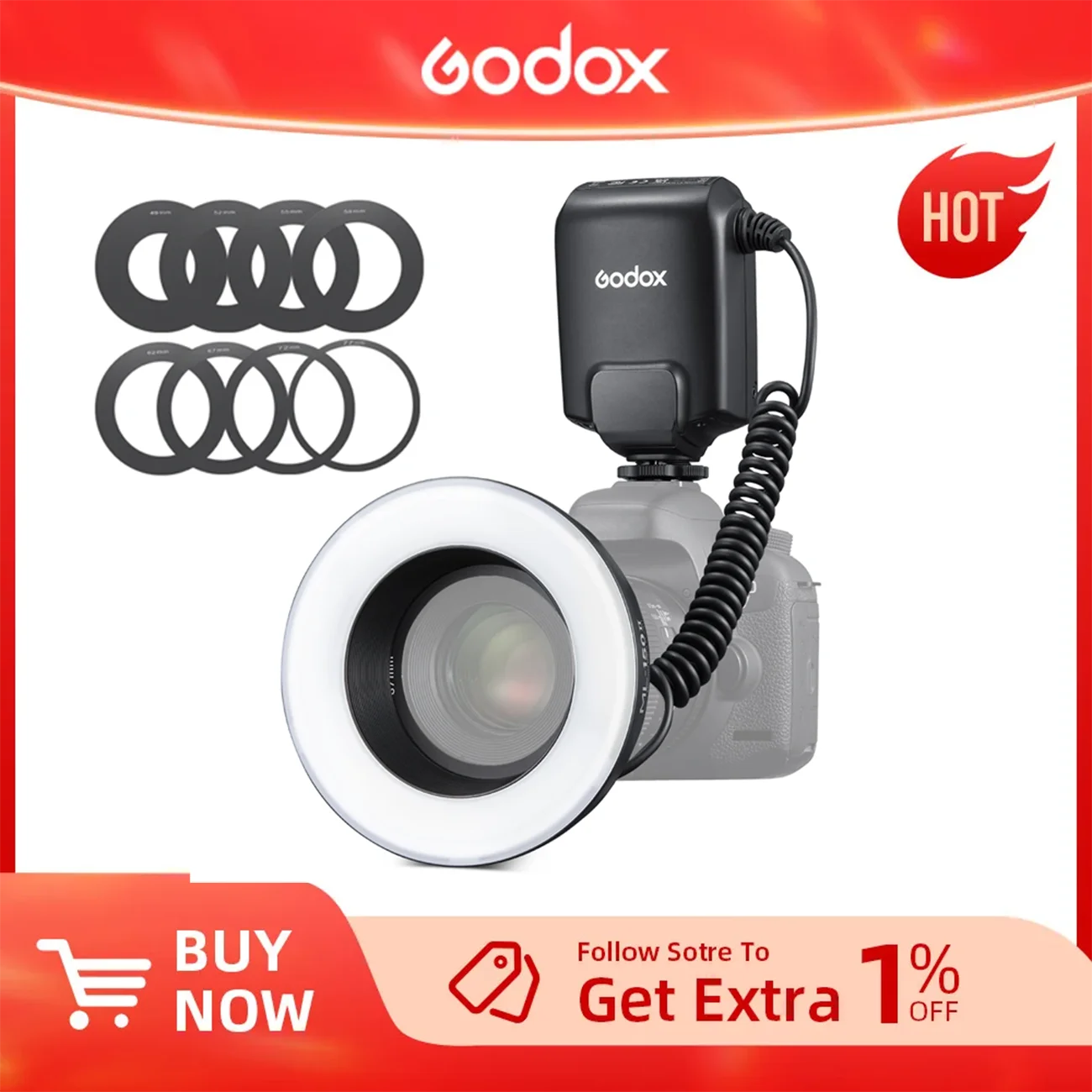 

Godox ML150II ML-150II Macro Ring Flash Light Speedlite For Canon Sony Nikon Pentax Olympus DSLR Camera