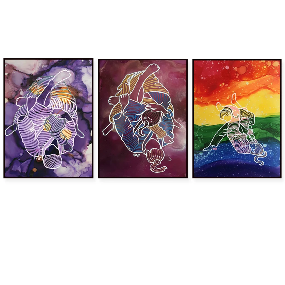 Brazilian Jiu Jitsu painting, jiu jitsu art, grapplers art, bjj art, bjj artwork, modern jiu jitsu art,Reverse De La Riva art