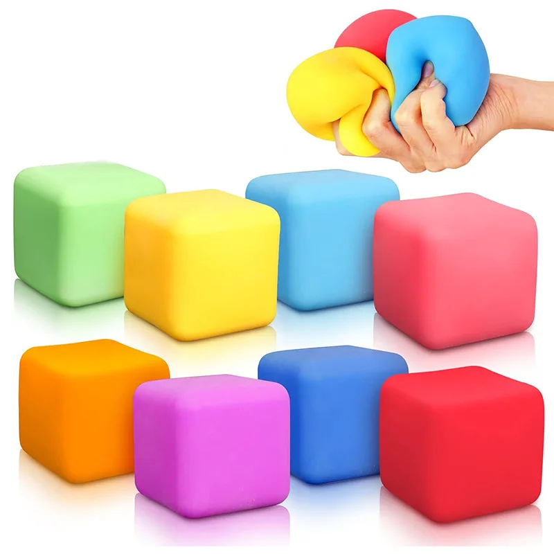 Cute Color Tofu Stress Balls Sensory Toys Stress Relief Fidget Toys Squishy Dough Ball Gifts for Adults Children Best Gift