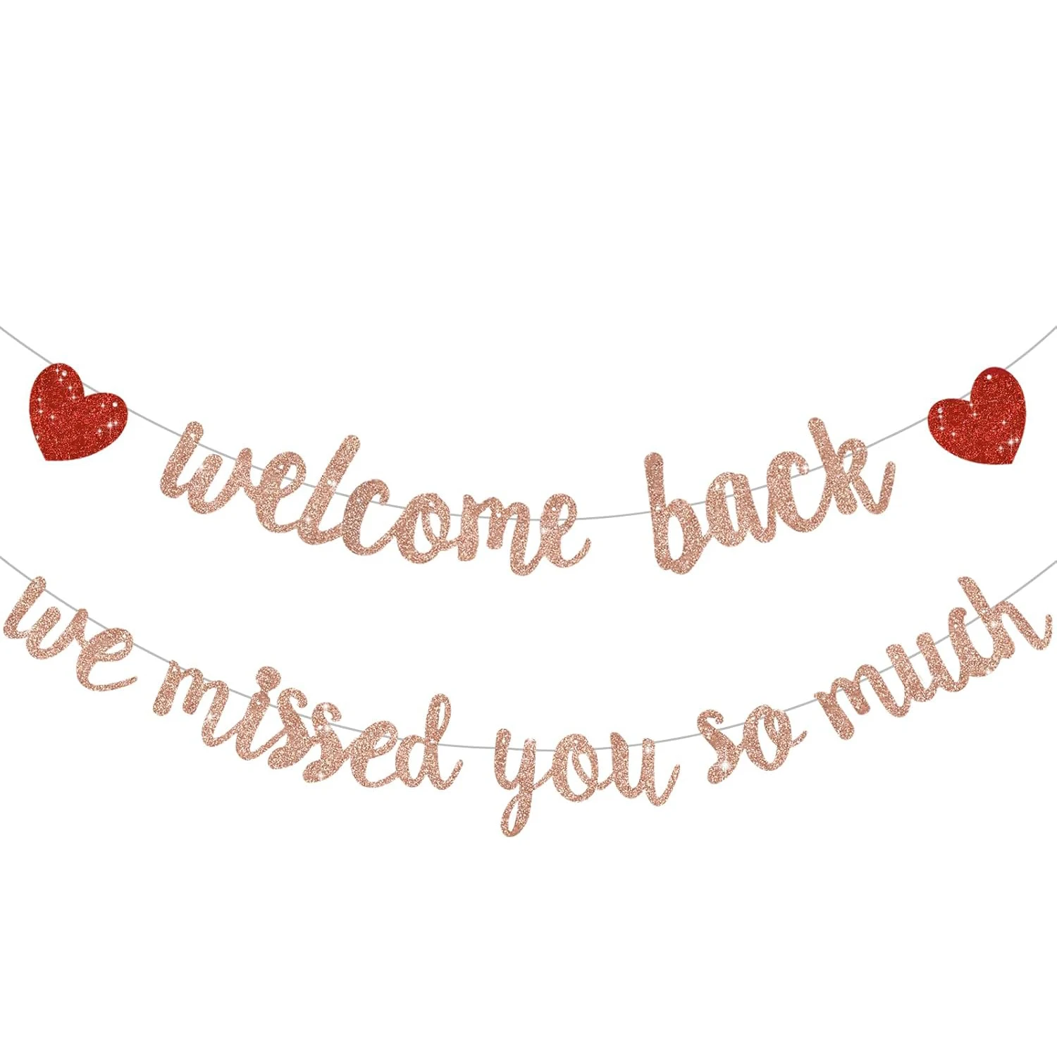 Rose Gold Welcome Back We Missed You So Much Banner for Welcome Home Celebration Decorations Family Gathering,Back to School