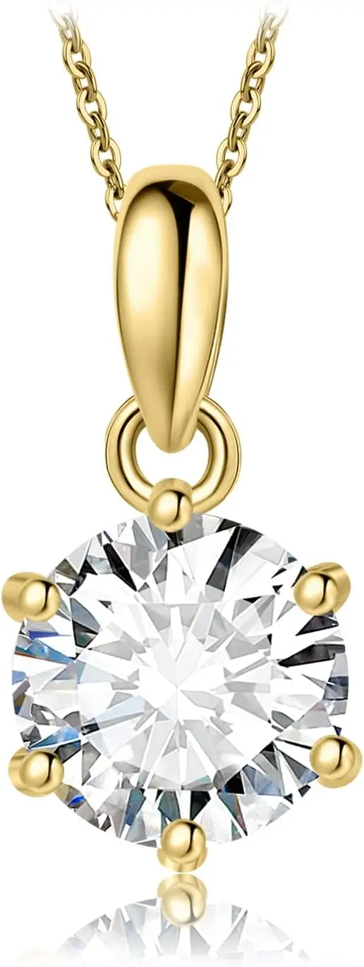 

Колье-солитер с круглым кубическим цирконием 1, 2 или 3 карата для женщин, из стерлингового серебра 925 пробы с покрытием из белого золота 14 карат