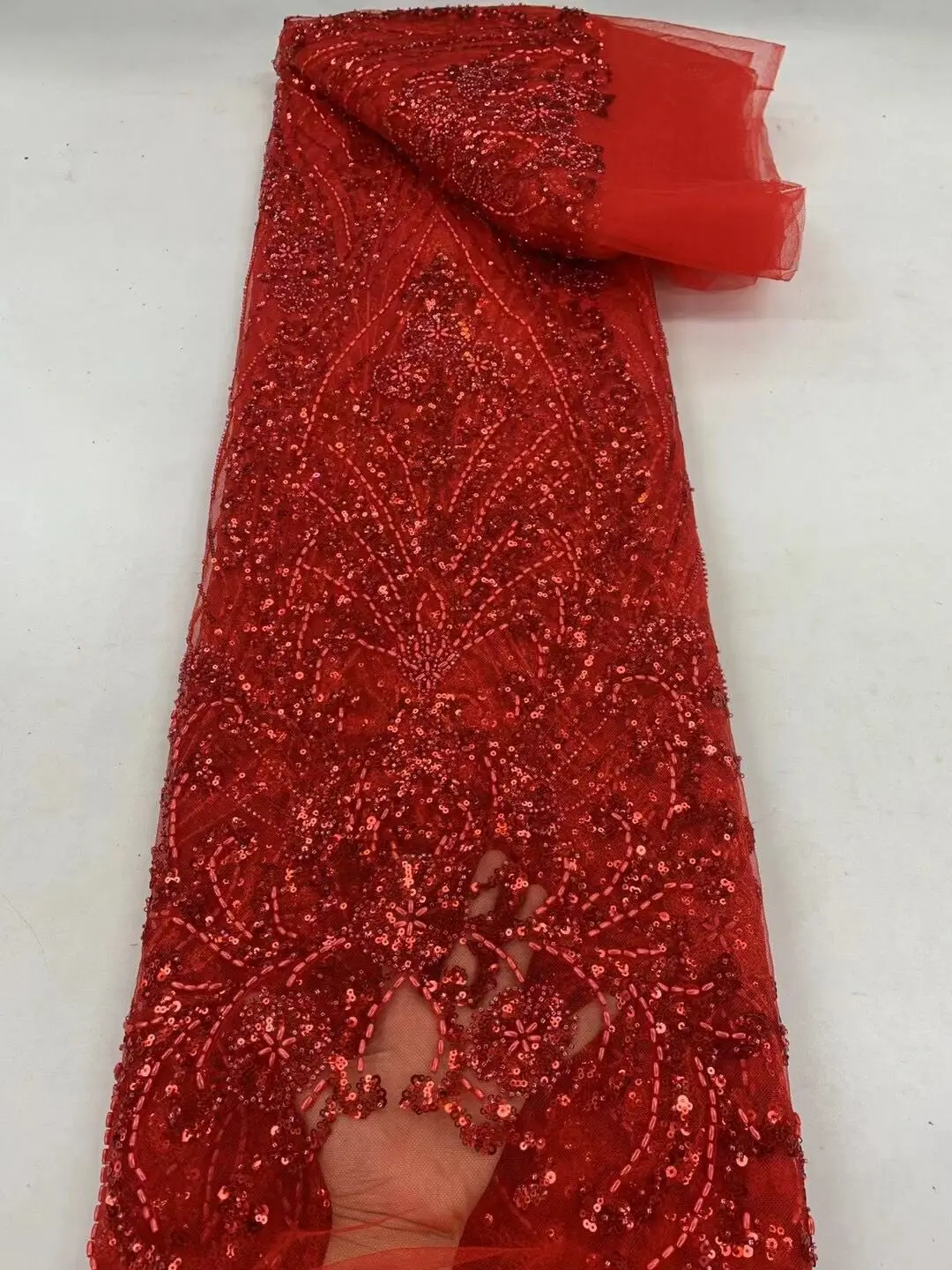 

African Sequins Lace Fabric S-1308466 High Quality Embroidery Beaded Nigerian French Tulle Lace Material For Wedding Dres