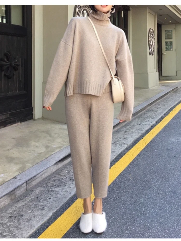 

Женский комплект из 2 предметов, Модный облегающий пуловер с круглым вырезом и штаны, уличная одежда, осень-зима 2023