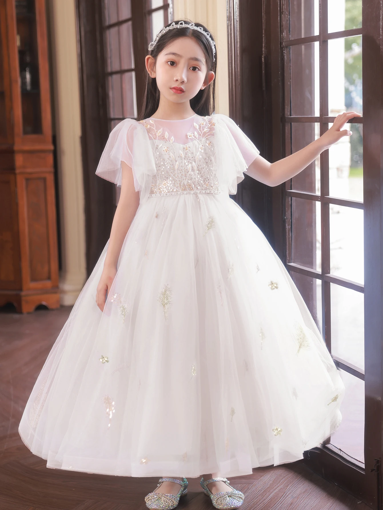 الأطفال الكرة أثواب تنورة طويلة حزب اللباس الزهور الملابس للفتيات حفل زفاف فستان من الشاش