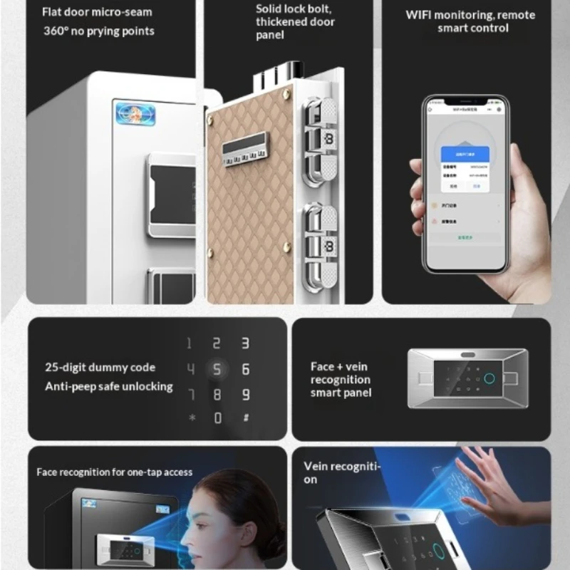 Biometric Fingerprint Safe Box Home Use Hidden Wall Mount Electronic Digital Fireproof Mini Storage Money Valuables Security