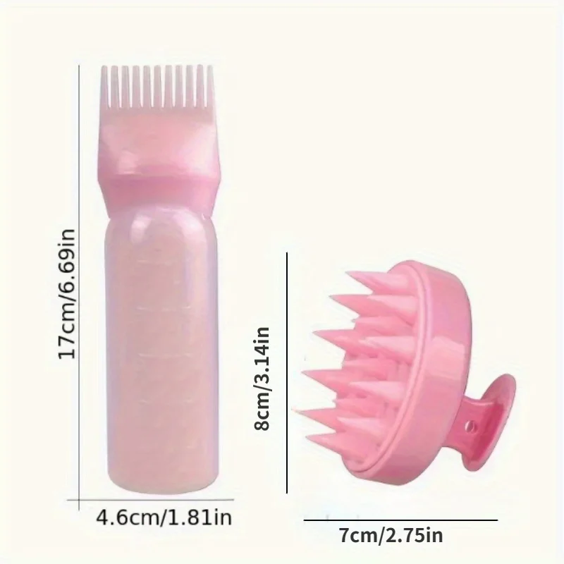 2pcs/Set Silicone Hair Comb With Root Comb Applicator Bottle Set  Hair Oil Applicator Shampoo Brush Salon hair styling tools