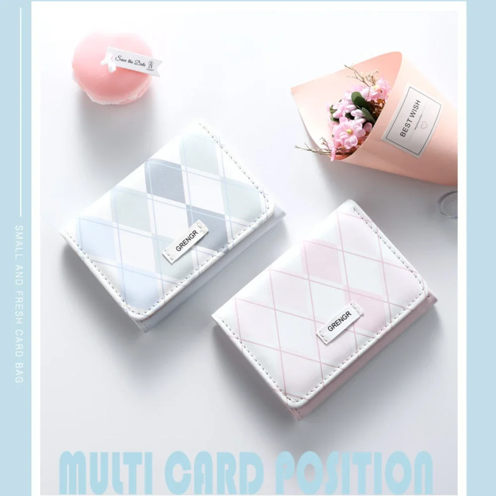 Ins Simple Plaid Wallet Women Short Wallet Student Wallet Card Bag Access Control Bus Card Case ID Credit Card Holder Coin Purse