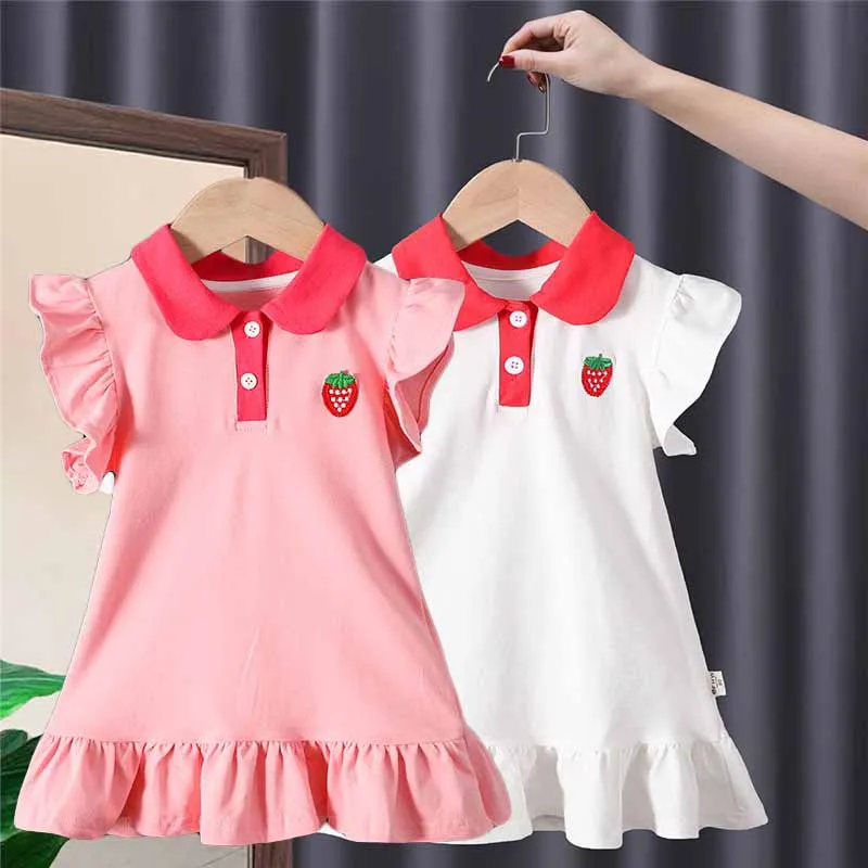 Baby Girls Sleeveless Dress Summer Pink Cute Elegant Princess Dress Polo Style Birthday Party Clothes Casual Vestidos 1-6 Years