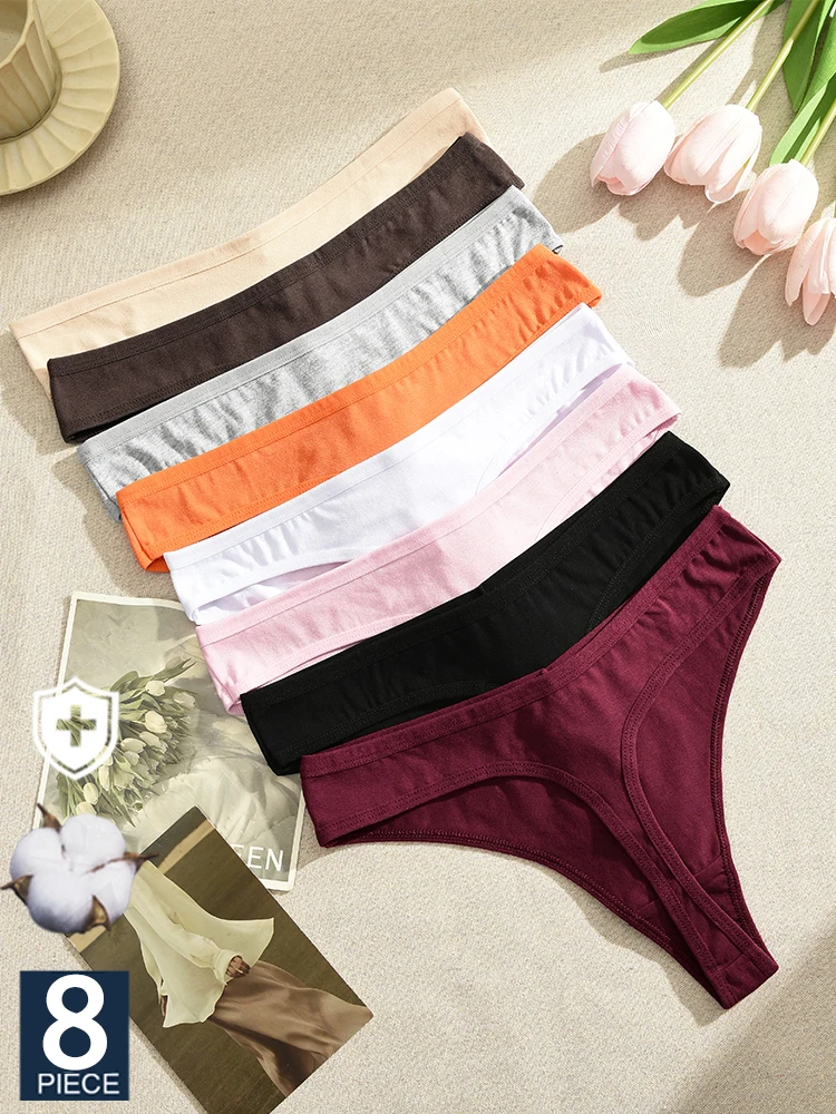 FINETOO 8 Teile/satz Frauen Baumwolle Höschen Nahtlose Low-Taille G-String Thongs Weibliche Bequeme Unterwäsche Damen Sexy Dessous