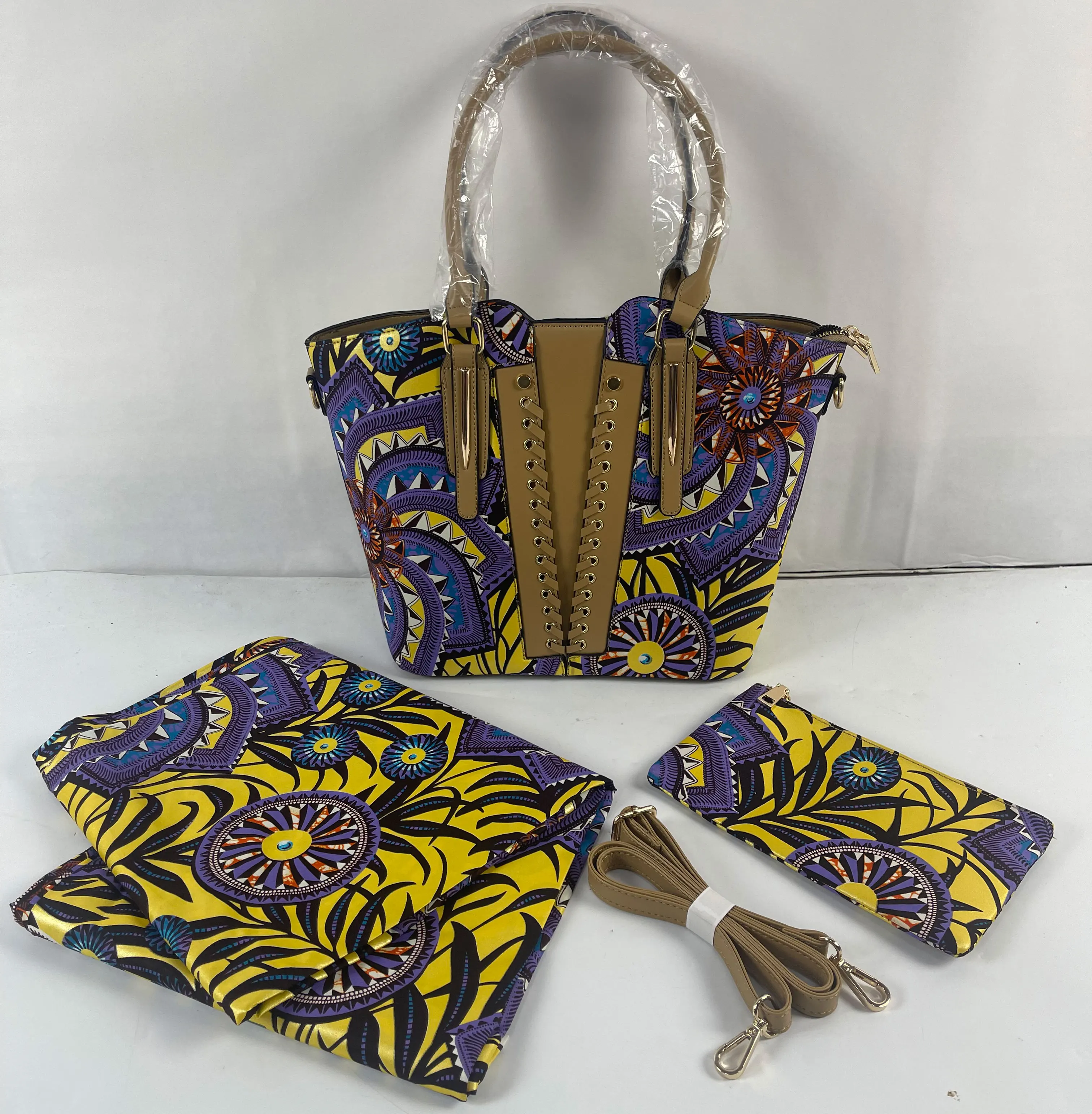 Imagem -04 - Tecido de Cera de Ouro Africano com Bolsa de Cera Conjunto para as Mulheres Tecido de Cera Nigeriano Festa para Costura Alta Qualidade 100 Algodão Jardas Yg6011