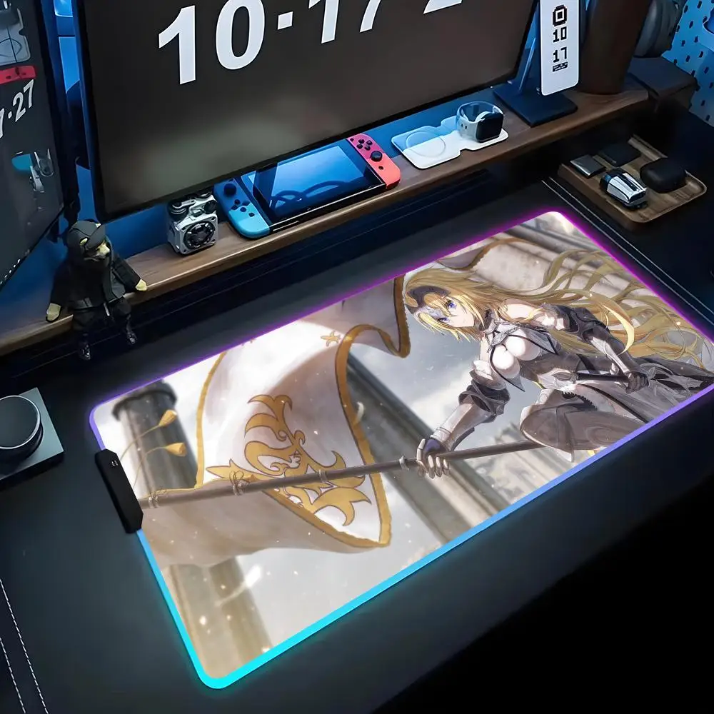

Игровой коврик для мыши Grand Order Jeanne RGB, большой светодиодный коврик для ПК, светящийся коврик для мыши, большой коврик для клавиатуры, настольный коврик