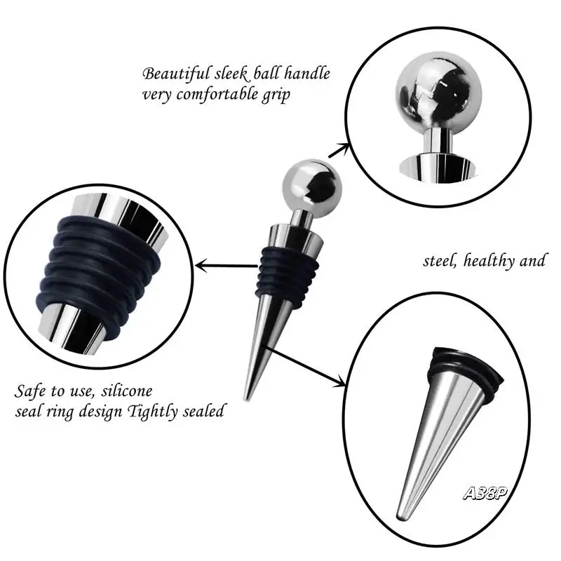 

10Pc Reusable Vacuum Sealed Bottle Cap Champagne Stopper Wine Bar Tools Black&Silver