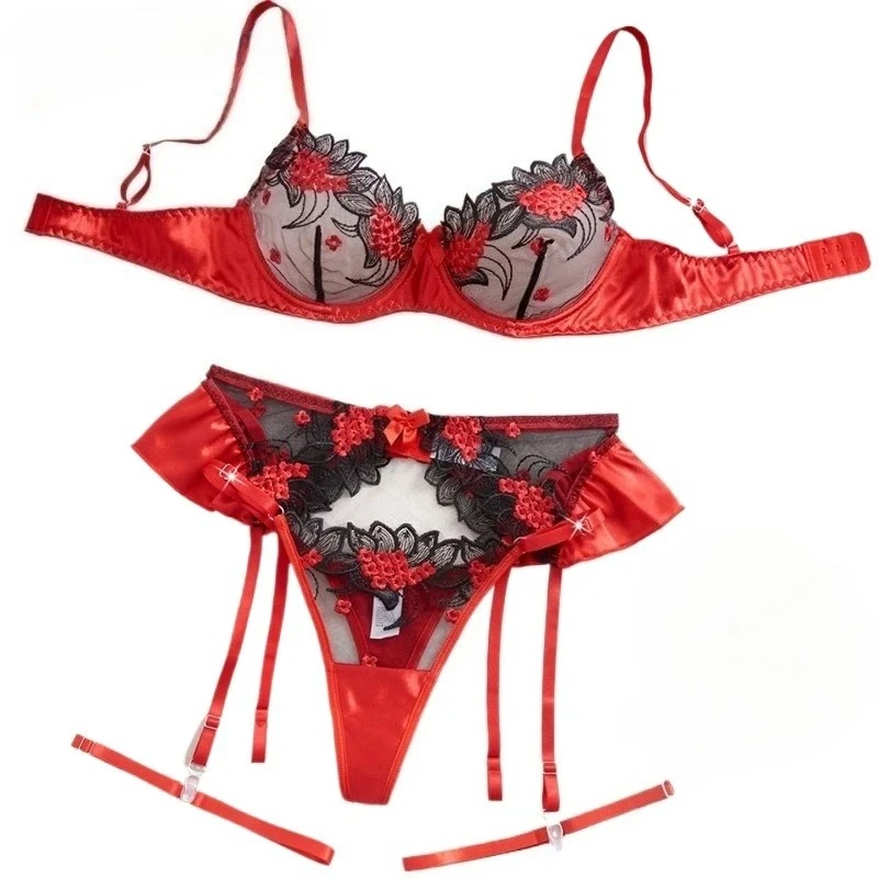 

Комплект женского нижнего белья Pure Desire: бюстгальтер пуш-ап на косточках с красной вышивкой, ультратонкие чашечки, сексуальный японский стиль