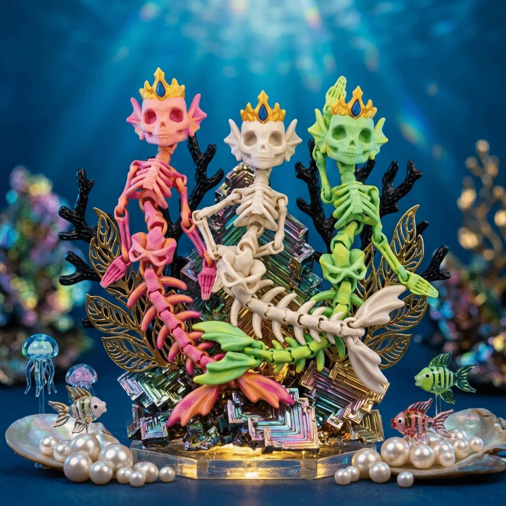 Articulated Movable Joints 3D Printed Mermaid Skeleton Lightweight Sturdy Material Smooth Edges Movable Bone Figure