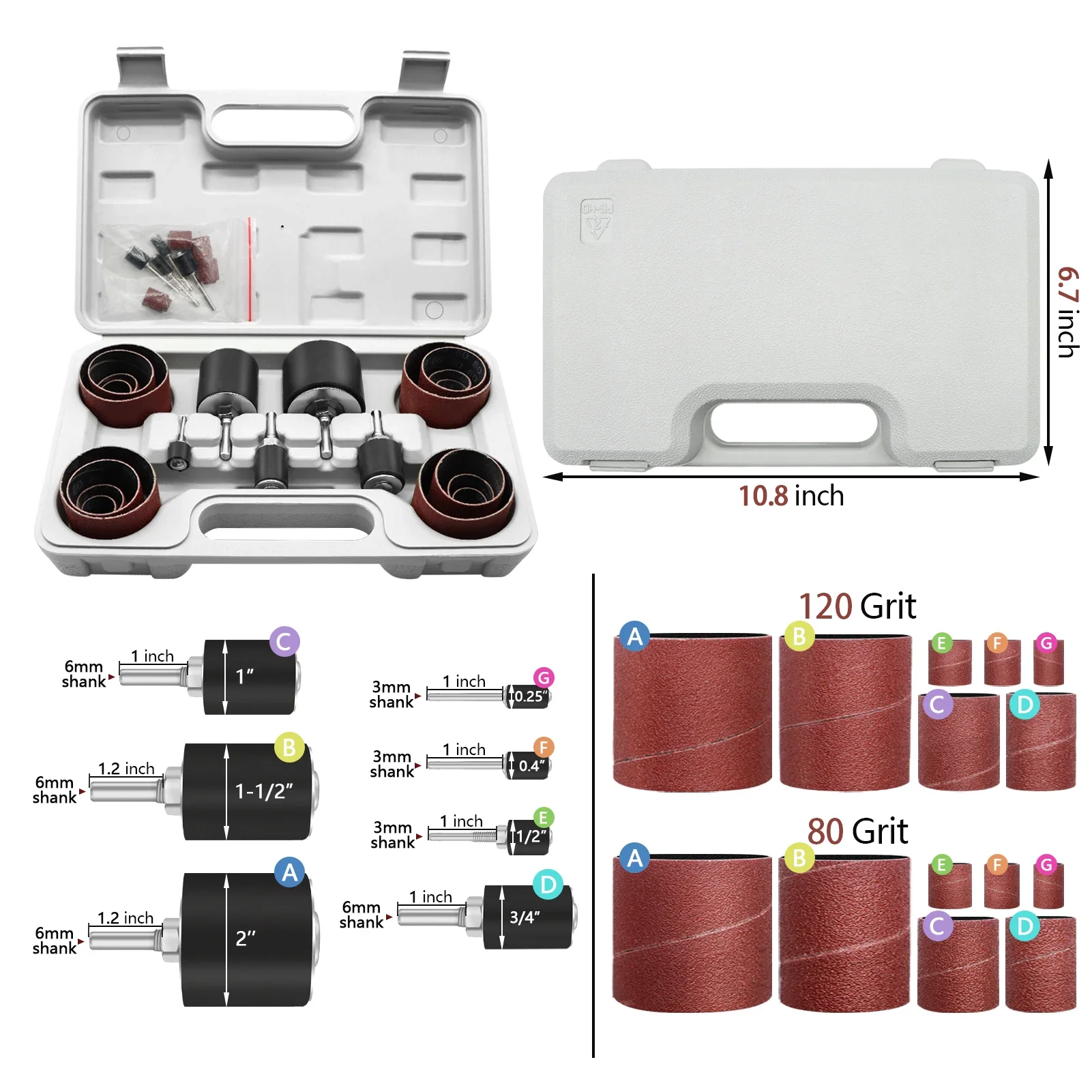 Drum Spindle Sander Sleeves 20/37Pcs with Tool Carrying Case for Polishing Burr Stick Roller Sanding Tool Woodworking Polishing