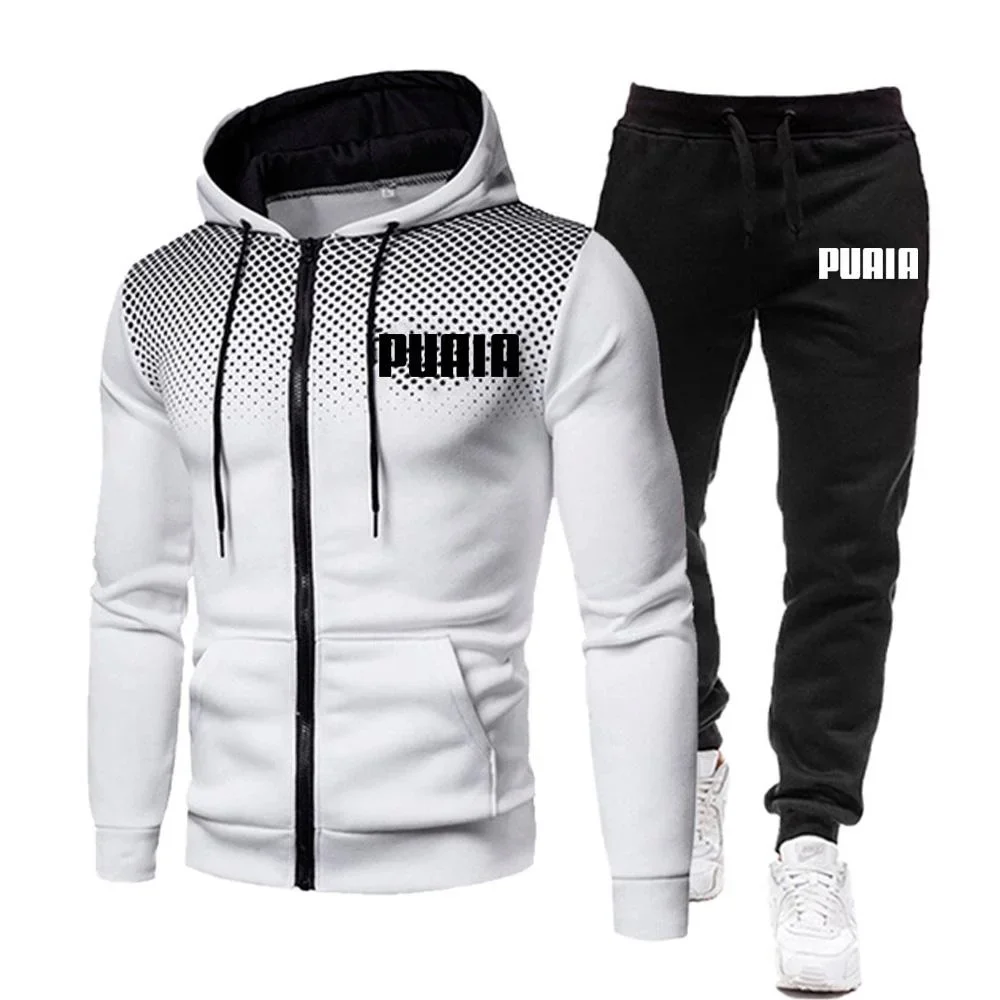 Conjunto de 2 piezas con cremallera para hombre, chaquetas con capucha y pantalones deportivos informales, chándales para correr al aire libre,