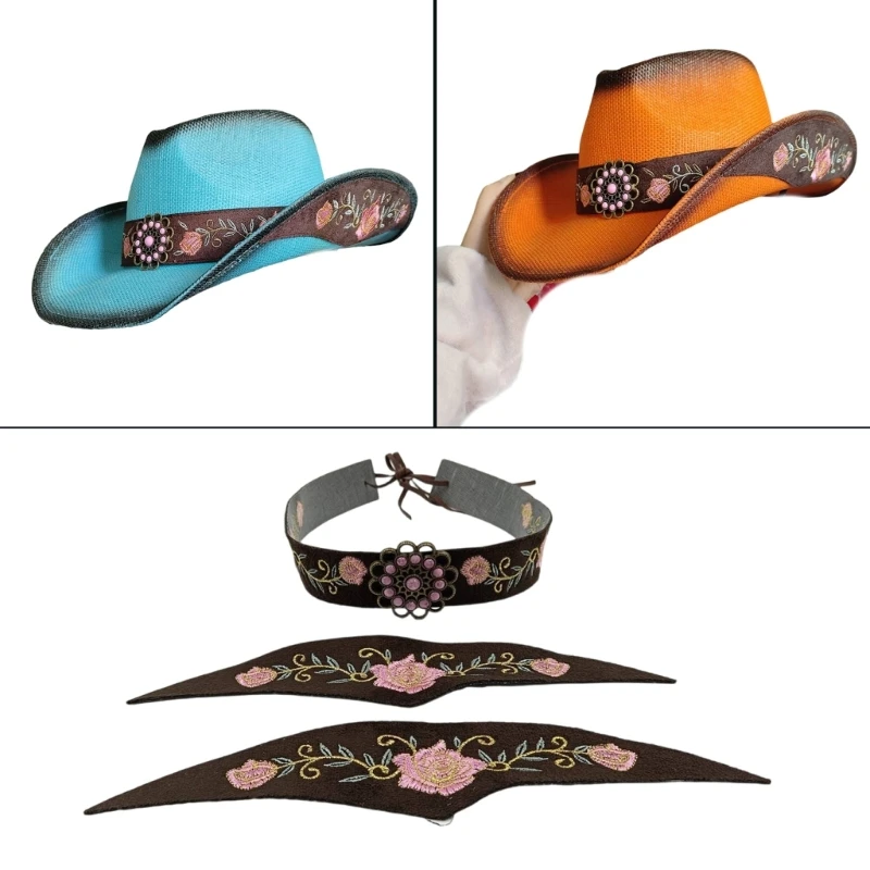 

XXFD Ethnic Floral Design Hat Belts for Straw and Western Hats Embroidered Bands